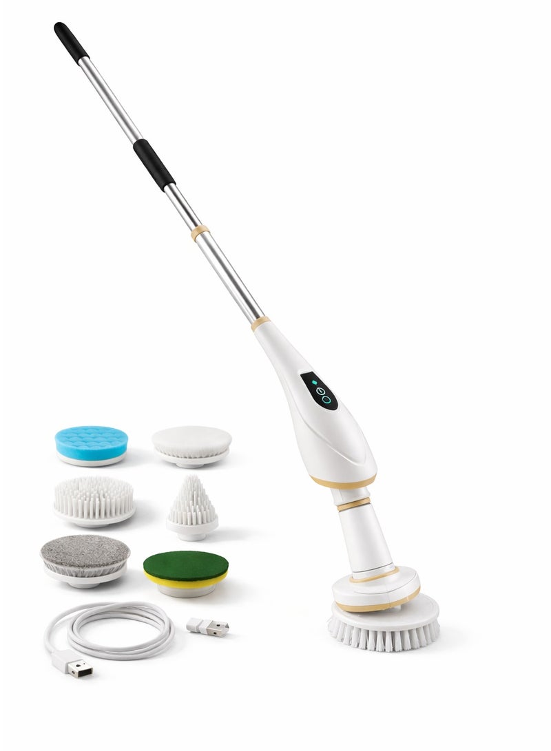 Toshionics Electric Spin Scrubber, Rechargeable Cordless Shower Scrubber Cleaning Brush with 6 Replaceable Brush Heads, IPX7 Bathroom Scrubber with Extension Handle,Electric Cleaning Brush for Cleaning Tile, Sink, Window, Floor, Tub, Car - Image 1